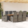 9-tlg. Garten-Essgruppe mit Kissen Grau Poly Rattan