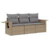 3-tlg. Garten-Sofagarnitur mit Kissen Beige Poly Rattan