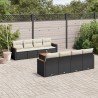 9-tlg. Garten-Sofagarnitur mit Kissen Schwarz Poly Rattan