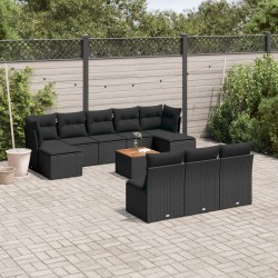 11-tlg. Garten-Sofagarnitur mit Kissen Schwarz Poly Rattan