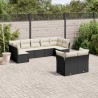 9-tlg. Garten-Sofagarnitur mit Kissen Schwarz Poly Rattan