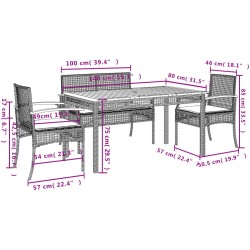 5-tlg. Garten-Essgruppe mit Kissen Grau Poly Rattan