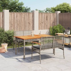 3-tlg. Garten-Essgruppe mit Kissen Grau Poly Rattan