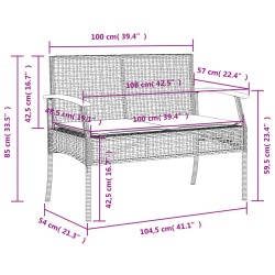 3-tlg. Garten-Essgruppe mit Kissen Grau Poly Rattan