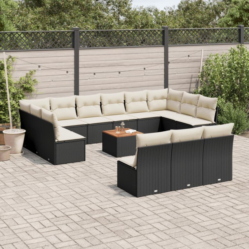 14-tlg. Garten-Sofagarnitur mit Kissen Schwarz Poly Rattan