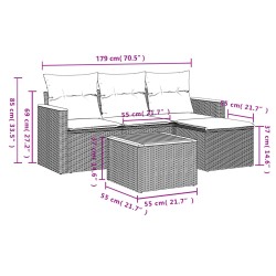 5-tlg. Garten-Sofagarnitur mit Kissen Schwarz Poly Rattan