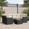 7-tlg. Garten-Sofagarnitur mit Kissen Schwarz Poly Rattan