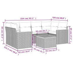 7-tlg. Garten-Sofagarnitur mit Kissen Schwarz Poly Rattan