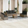 8-tlg. Garten-Sofagarnitur mit Kissen Grau Poly Rattan