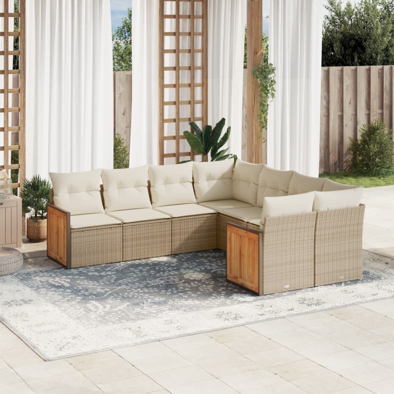 8-tlg. Garten-Sofagarnitur mit Kissen Beige Poly Rattan