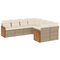 8-tlg. Garten-Sofagarnitur mit Kissen Beige Poly Rattan