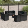 13-tlg. Garten-Sofagarnitur mit Kissen Schwarz Poly Rattan