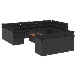 14-tlg. Garten-Sofagarnitur mit Kissen Schwarz Poly Rattan