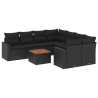 9-tlg. Garten-Sofagarnitur mit Kissen Schwarz Poly Rattan