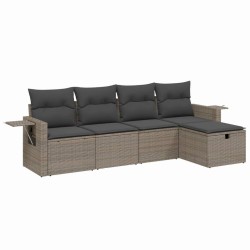 5-tlg. Garten-Sofagarnitur mit Kissen Grau Poly Rattan