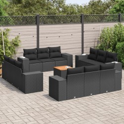 13-tlg. Garten-Sofagarnitur mit Kissen Schwarz Poly Rattan