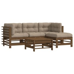 5-tlg. Garten-Lounge-Set mit Kissen Honigbraun Massivholz