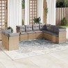 9-tlg. Garten-Sofagarnitur mit Kissen Beige Poly Rattan