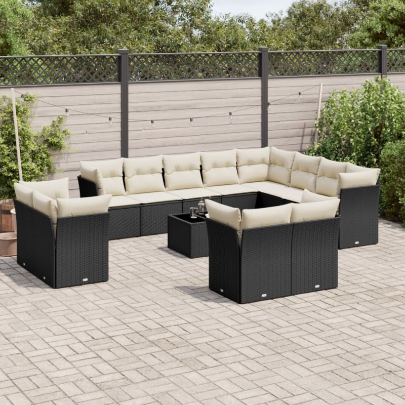 13-tlg. Garten-Sofagarnitur mit Kissen Schwarz Poly Rattan