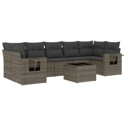 8-tlg. Garten-Sofagarnitur mit Kissen Grau Poly Rattan