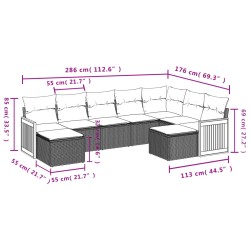 9-tlg. Garten-Sofagarnitur mit Kissen Beige Poly Rattan