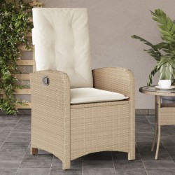 Gartensessel mit Kissen Verstellbar Beige Poly Rattan