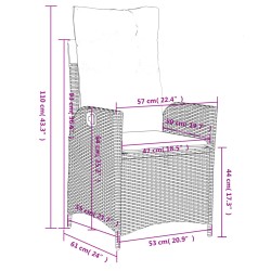 Gartensessel mit Kissen Verstellbar Hellgrau Poly Rattan