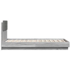 Bettgestell mit Kopfteil und LED-Leuchten Grau Sonoma 75x190 cm