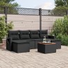 7-tlg. Garten-Sofagarnitur mit Kissen Schwarz Poly Rattan