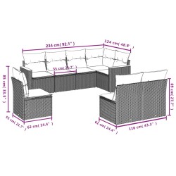 8-tlg. Garten-Sofagarnitur mit Kissen Grau Poly Rattan