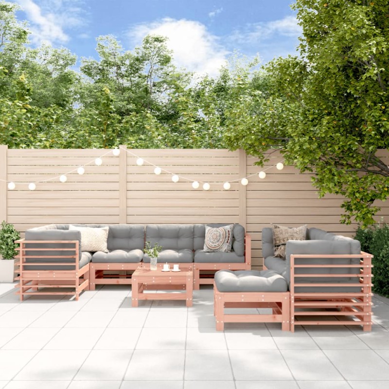 10-tlg. Garten-Lounge-Set mit Kissen Massivholz Douglasie