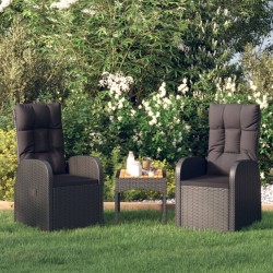 Gartensessel mit Kissen 2 Stk. Verstellbar Schwarz Poly Rattan