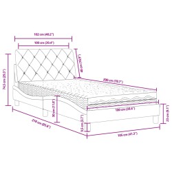 Bett mit Matratze Schwarz 100x200 cm Samt