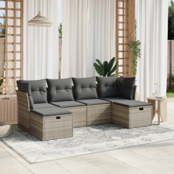 6-tlg. Garten-Sofagarnitur mit Kissen Hellgrau Poly Rattan