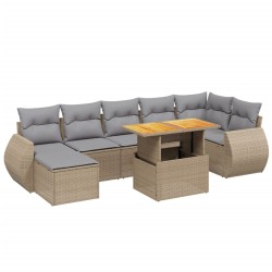 8-tlg. Garten-Sofagarnitur mit Kissen Beige Poly Rattan