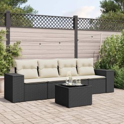 5-tlg. Garten-Sofagarnitur mit Kissen Schwarz Poly Rattan