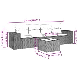 5-tlg. Garten-Sofagarnitur mit Kissen Schwarz Poly Rattan