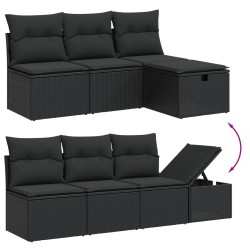 7-tlg. Garten-Sofagarnitur mit Kissen Schwarz Poly Rattan