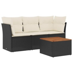 4-tlg. Garten-Sofagarnitur mit Kissen Schwarz Poly Rattan