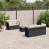 6-tlg. Garten-Sofagarnitur mit Kissen Schwarz Poly Rattan