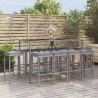 11-tlg. Gartenbar-Set mit Kissen Grau Poly Rattan