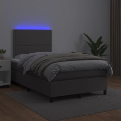 Boxspringbett mit Matratze & LED Grau 120x190 cm Kunstleder