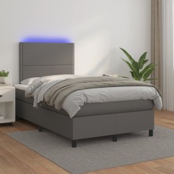 Boxspringbett mit Matratze & LED Grau 120x190 cm Kunstleder