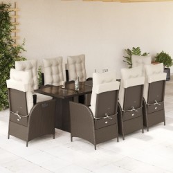 9-tlg. Garten-Essgruppe mit Kissen Braun Poly Rattan