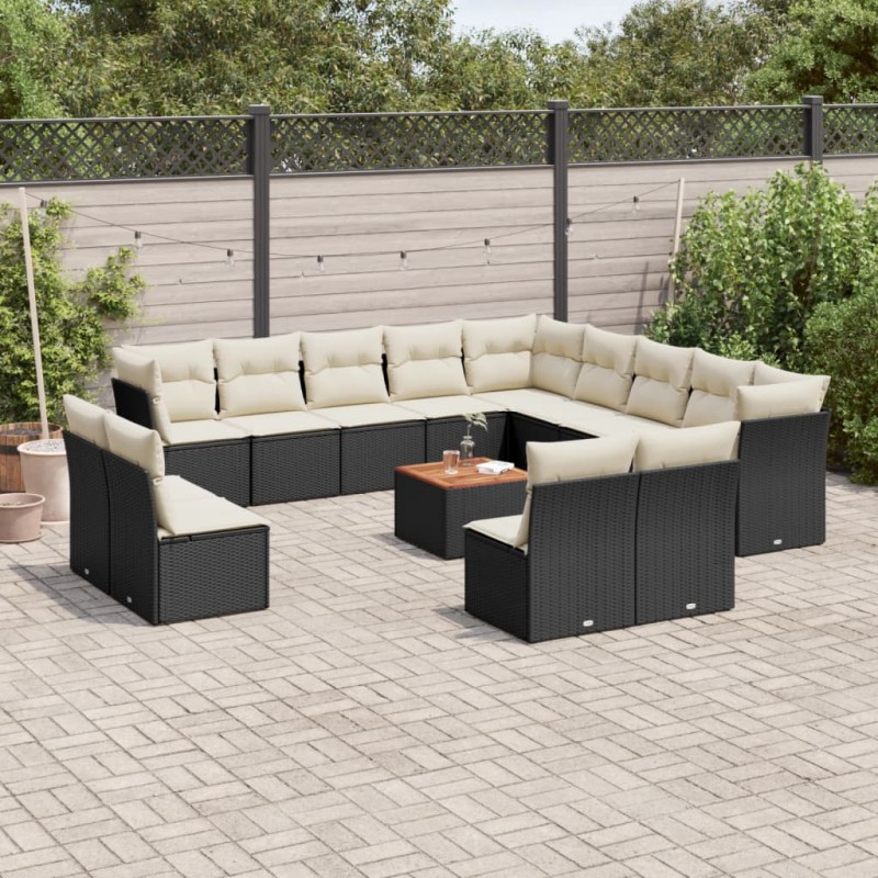 14-tlg. Garten-Sofagarnitur mit Kissen Schwarz Poly Rattan