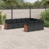 10-tlg. Garten-Sofagarnitur mit Kissen Schwarz Poly Rattan