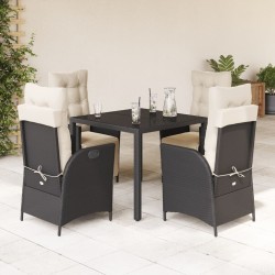 5-tlg. Garten-Essgruppe mit Kissen Schwarz Poly Rattan