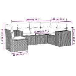 5-tlg. Garten-Sofagarnitur mit Kissen Hellgrau Poly Rattan