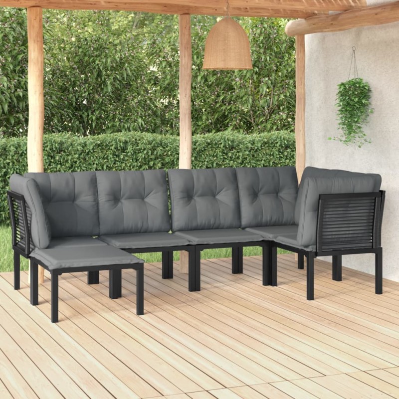 6-tlg. Garten-Lounge-Set Schwarz und Grau Poly Rattan