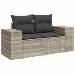 9-tlg. Garten-Sofagarnitur mit Kissen Hellgrau Poly Rattan